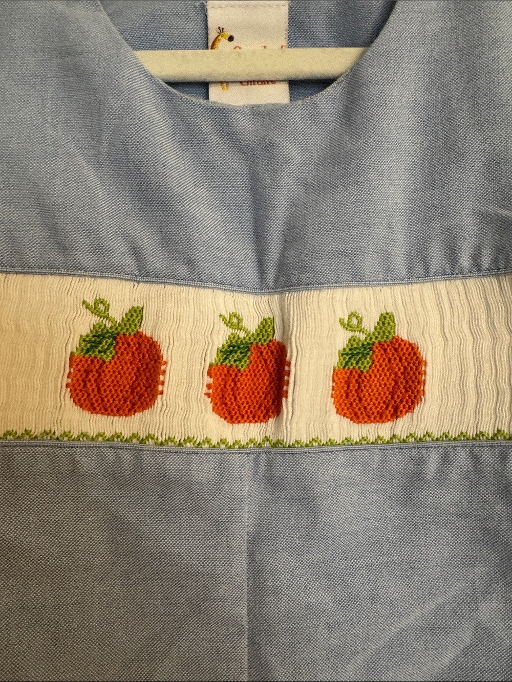 Chambray Smocked Pumpkin Kids Romper - Picture 2 of 3